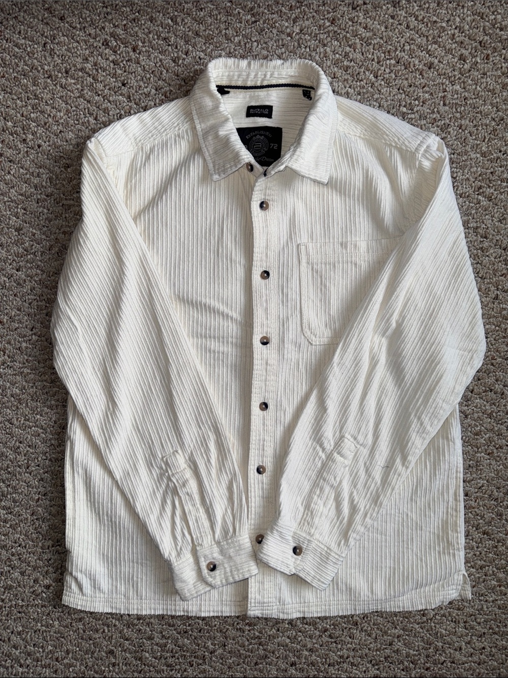 Buffalo David Bitton Cream Corduroy Button Front Shirt Jacket Men Medium Shacket